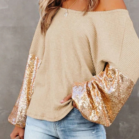 Like Brand New! Waffle Knit & Sequin Top w/ draped/open back - Picture 11 of 13